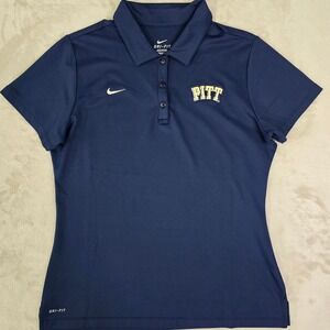 Nike Dri Fit Pitt Panthers Golf Polo Shirt Womens Large Navy Gold Short Sleeve